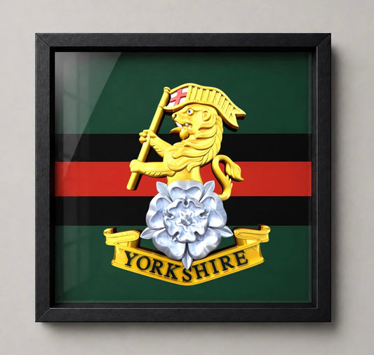Black frame: Officially licensed Royal Yorkshire Regiment cap badge display frame