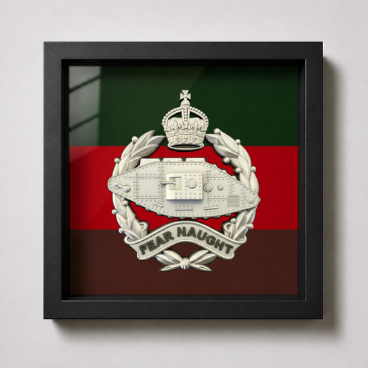 Royal Tank Regiment King's Crown Silver & Black Cap Badge Display Frame - Precision Militay Emblems