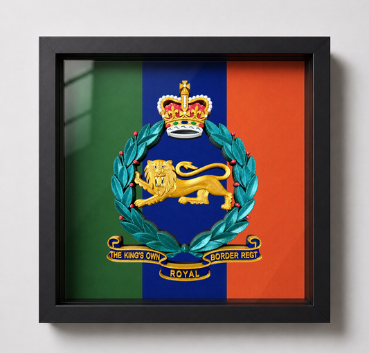 KingK's Own Royal Border Regiment Stable Belt Colours Display Frame - Precision Military Emblems