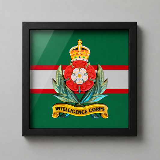 Intelligence Corps King's Crown Cap Badge Display Frame- Precision Military Emblem