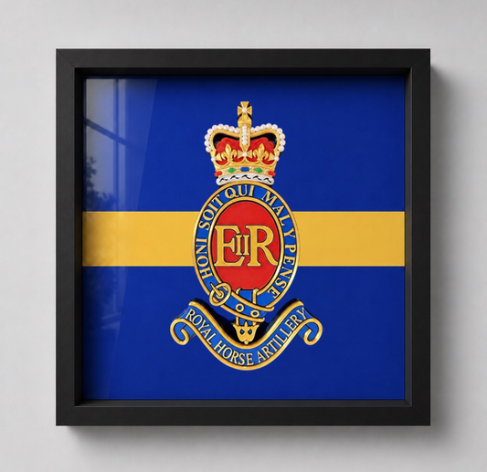 3rd Regiment Royal Horse Artillery (3 RHA) Cap Badge & Stable Belt Display Frame - Precision Military Emblems