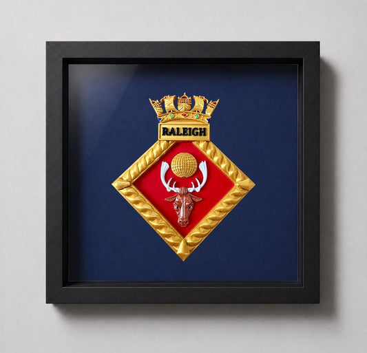 HMS Raleigh Royal Navy Crest Display Frame | Officially Licensed - Precision Military Emblems