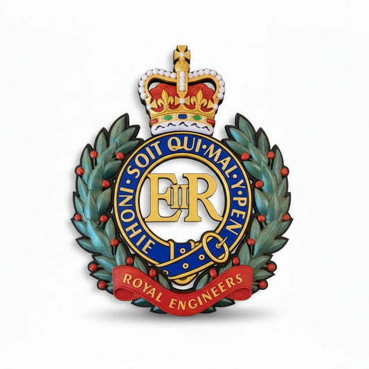Royal Engineers 3D Printed Cap Badge Queen's Crown - Precision Military Emblems