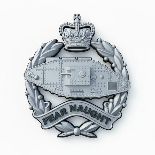 Royal Tank Regiment 3D Printed Cap Badge Queen's Crown (Silver & Black) - Precision Military Emblems