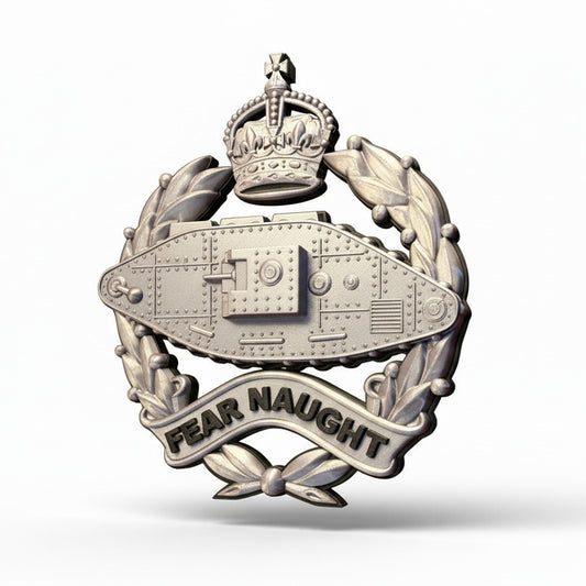 Royal Tank Regiment 3D Printed Cap Badge King's Crown (Silver & Black) - Precision Military Emblems