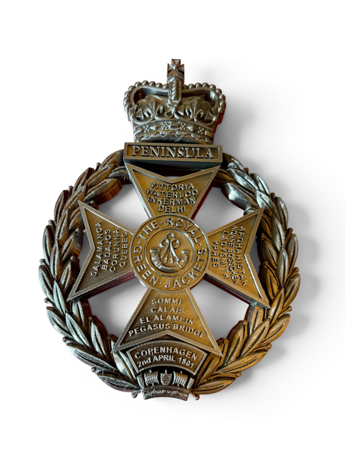 Royal Green Jackets 3D Printed Cap Badge All Black - Precision Military Emblems
