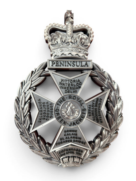 Royal Green Jackets 3D Printed Cap Badge Silver and Black - Precision Military Emblems