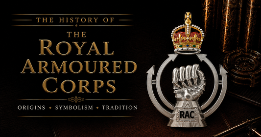 Royal Armoured Corps cap badge featuring mailed fist, RAC monogram and King's Crown