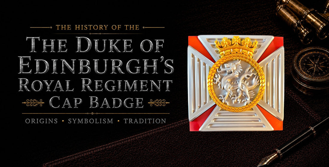 Duke of Edinburgh's Royal Regiment cap badge — cross pattée, Chinese Dragon, naval rope and ducal coronet