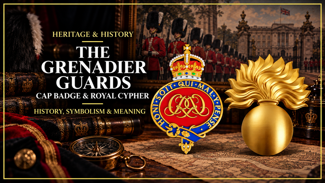 Grenadier Guards Heritage & History banner with Royal Cypher and Grenade Fired Proper