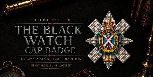 The History of the Black Watch Cap Badge — Origins, Symbolism and Tradition. Featuring the Star of the Order of the Thistle with Saint Andrew, the Saltire and the motto Nemo Me Impune Lacessit.