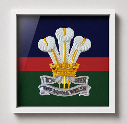 The Royal Welsh Silver, Gold & White Cap Badge Display Frame - Precision Military Emblems 