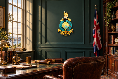 Royal Marines Queen's Crown Globe and Laurel badge displayed as a full-colour 3D military wall emblem