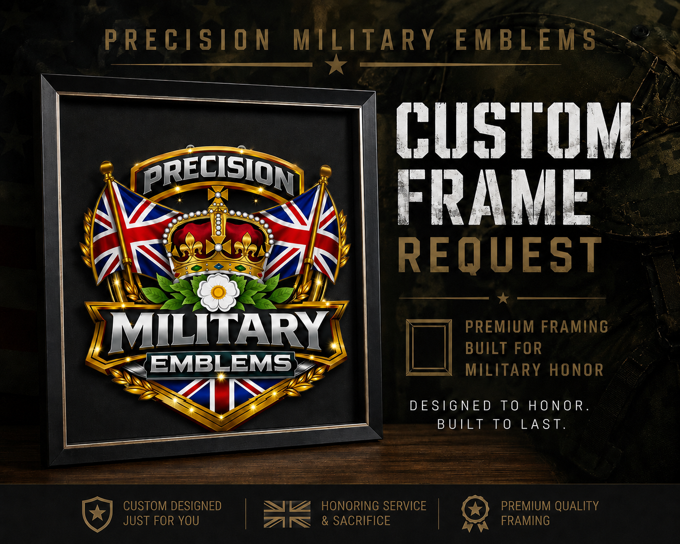 3D Printed Custom Regiment Cap Badge Display Frame - Precision Military Emblems