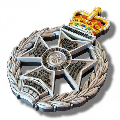 Royal Green Jackets 3D Printed Cap Badge Silver Black and Coloured Crown - Precision Military Emblems