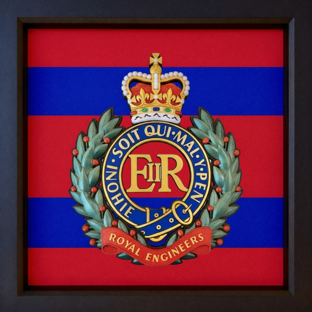 3D Printed Royal Engineers Cap Badge Display Frame – Queen's Crown - Precision Military Emblems