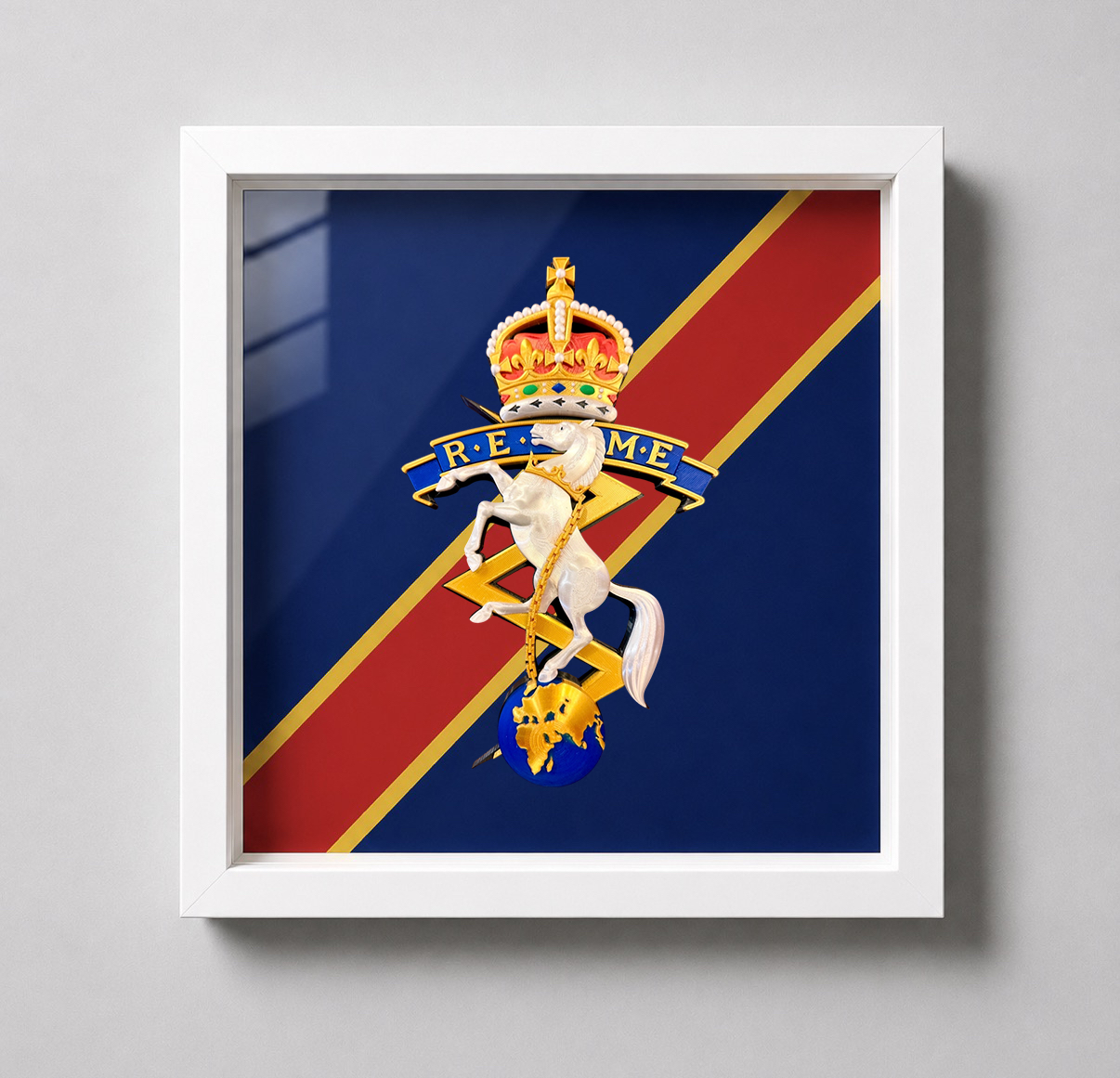 Royal Electrical and Mechanical Engineers King's Crown Cap Badge Display Frame - Precision Military Emblems 