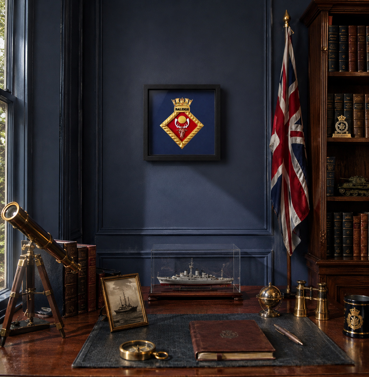 HMS Raleigh Royal Navy Crest Display Frame | Officially Licensed - Precision Military Emblems 