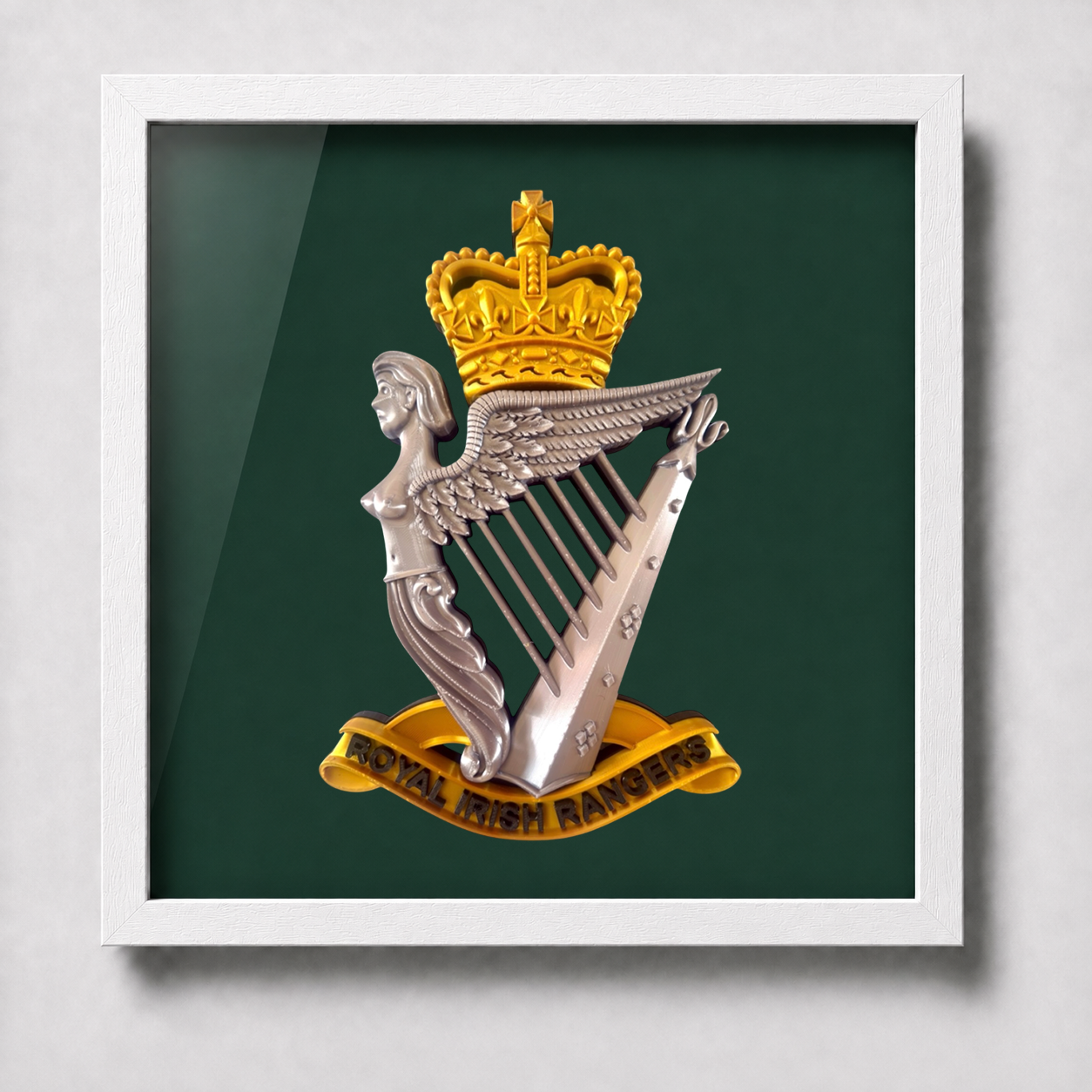 Royal Irish Rangers Cap Badge Display Frame | Gold, Silver & Black - Precision Military Emblems