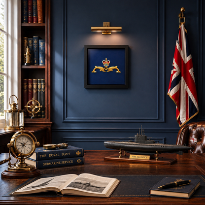 Royal Navy Submarine Service "Dolphins" Cap Badge Display Frame | Queen's Crown | Officially Licensed - Precision Military Emblems 