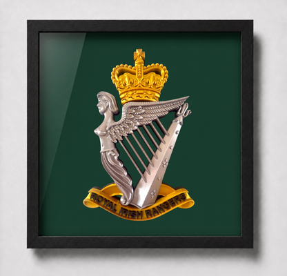 Royal Irish Rangers Cap Badge Display Frame | Gold, Silver & Black - Precision Military Emblems
