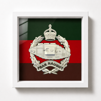 Royal Tank Regiment King's Crown Silver & Black Cap Badge Display Frame - Precision Militay Emblems 