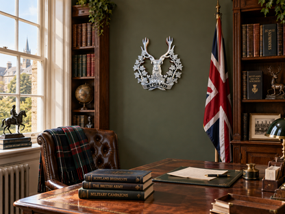 Gordon Highlanders Cap Badge with stag’s head, ducal coronet and BYDAND scroll