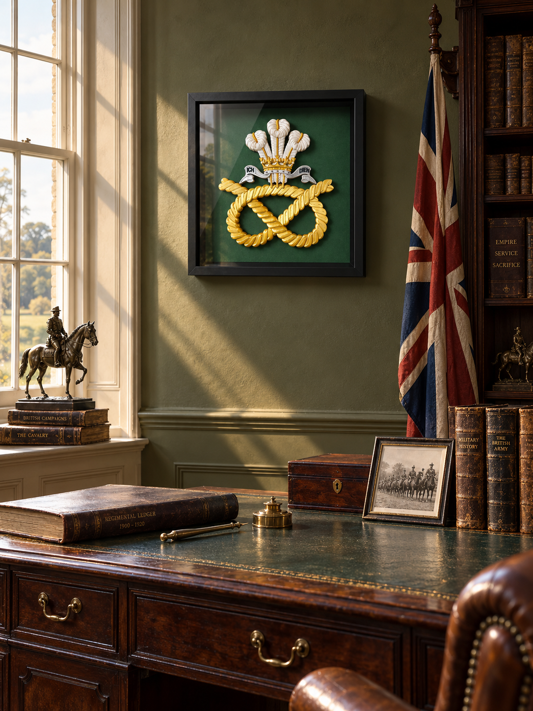 Staffordshire Regiment cap badge display frame featuring the Staffordshire Knot and Prince of Wales's feathers