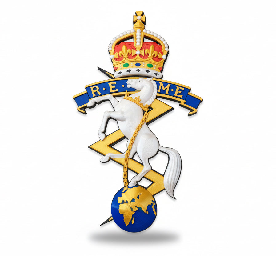 Corps of Royal Electrical and Mechanical Engineers (REME) 3D Printed Cap Badge King's Crown - Precision Military Emblems