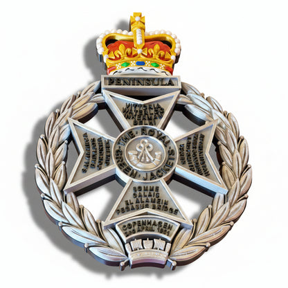 Royal Green Jackets 3D Printed Cap Badge Silver Black and Coloured Crown - Precision Military Emblems