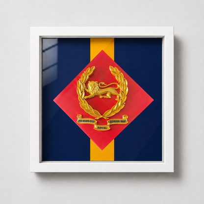 King's Own Royal Border Regiment Beret Badge with Scroll & Stable Belt Display Frame - Precision Military Embles 