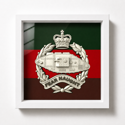 Royal Tank Regiment Queen's Crown Silver & Black Cap Badge Display Frame  - Precsion Military Emblems 