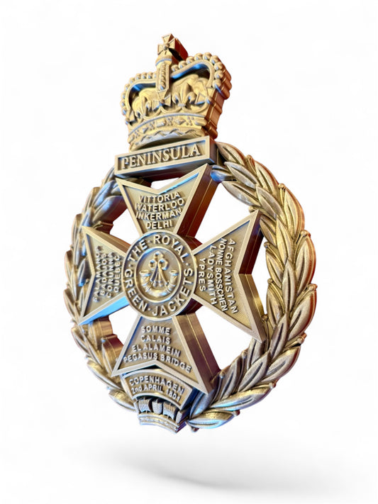 Royal Green Jackets 3D Printed Cap Badge Silver - Precision Military Emblems