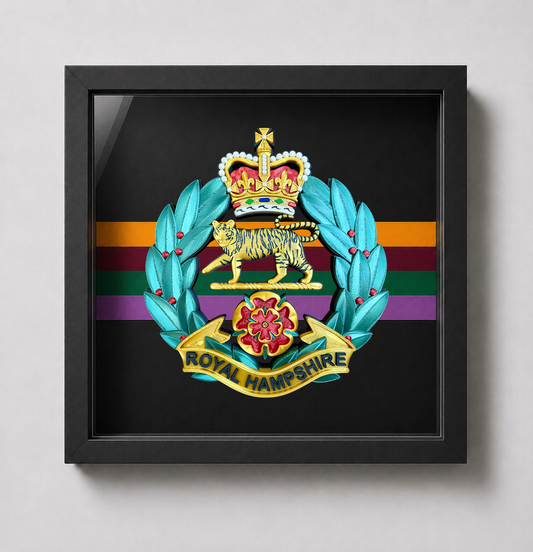 Royal Hampshire Regiment Full Colour Cap Badge Display Frame - Precision Military Emblems 