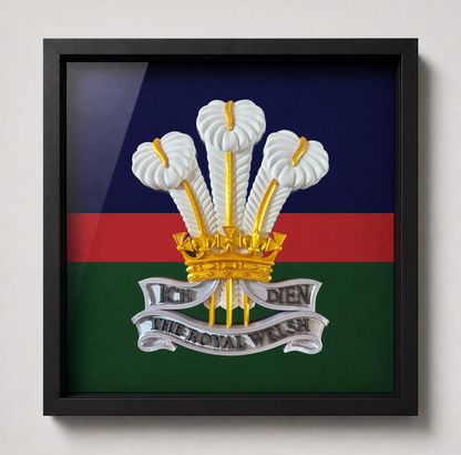 The Royal Welsh Silver, Gold & White Cap Badge Display Frame - Precision Military Emblems 