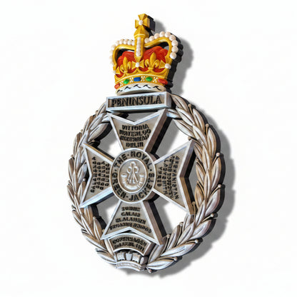 Royal Green Jackets 3D Printed Cap Badge Silver Black and Coloured Crown - Precision Military Emblems