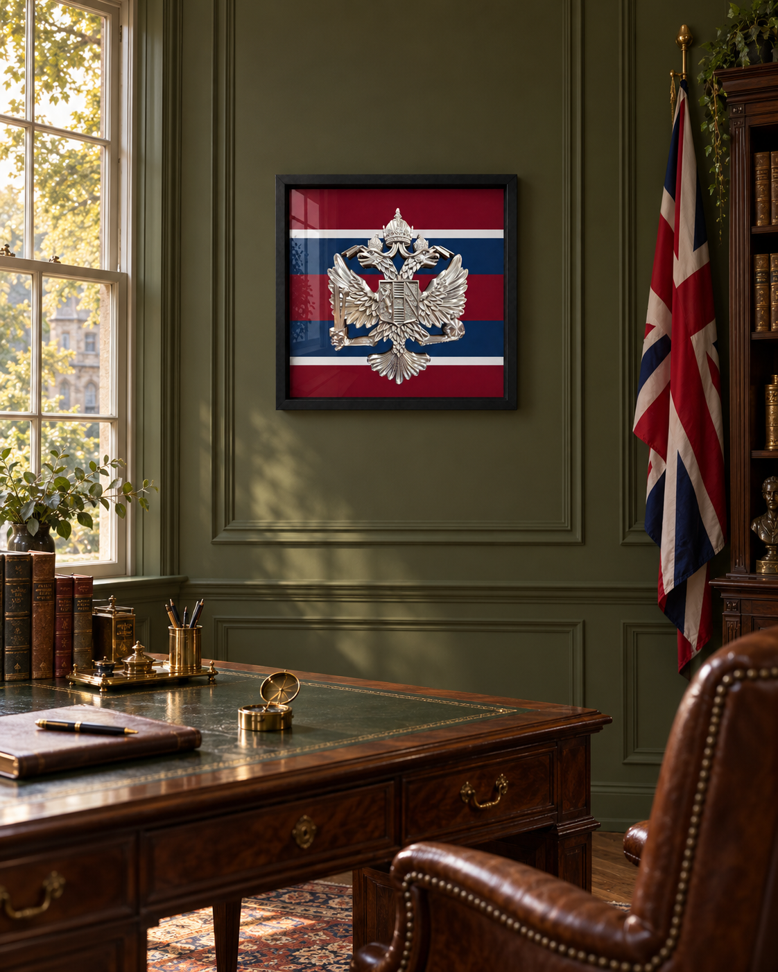 1st The Queen's Dragoon Guards QDG cap badge display frame