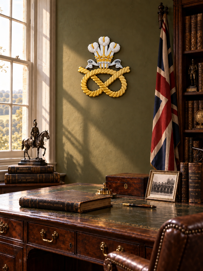 Staffordshire Regiment cap badge display featuring the Staffordshire Knot and Prince of Wales's feathers