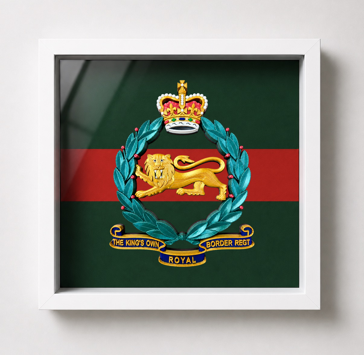 King's Own Royal Border Regiment Full Colour Cap Badge Regimental Colours Display Frame - ,Precision Military Emblems 