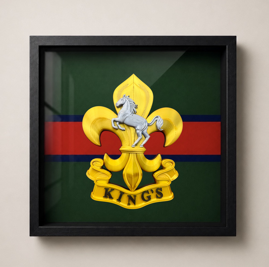 The King's Regiment Cap Badge Display Frame - Precision Military Emblems 