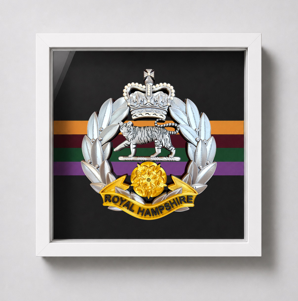 Royal Hampshire Regiment Silver & Gold Cap Badge Display Frame - Precision Military Emblems 