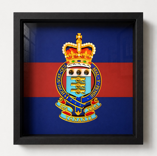 Royal Army Ordnance Corps Cap Badge Heritage in a black display frame