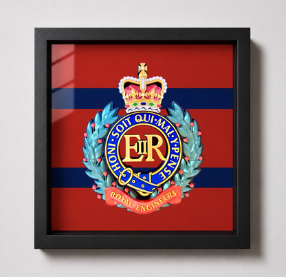 Royal Engineers Queen's Crown Cap Badge Display Frame - Precision Military Emblems 