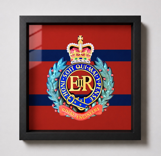 Royal Engineers Queen's Crown Cap Badge Display Frame - Precision Military Emblems 