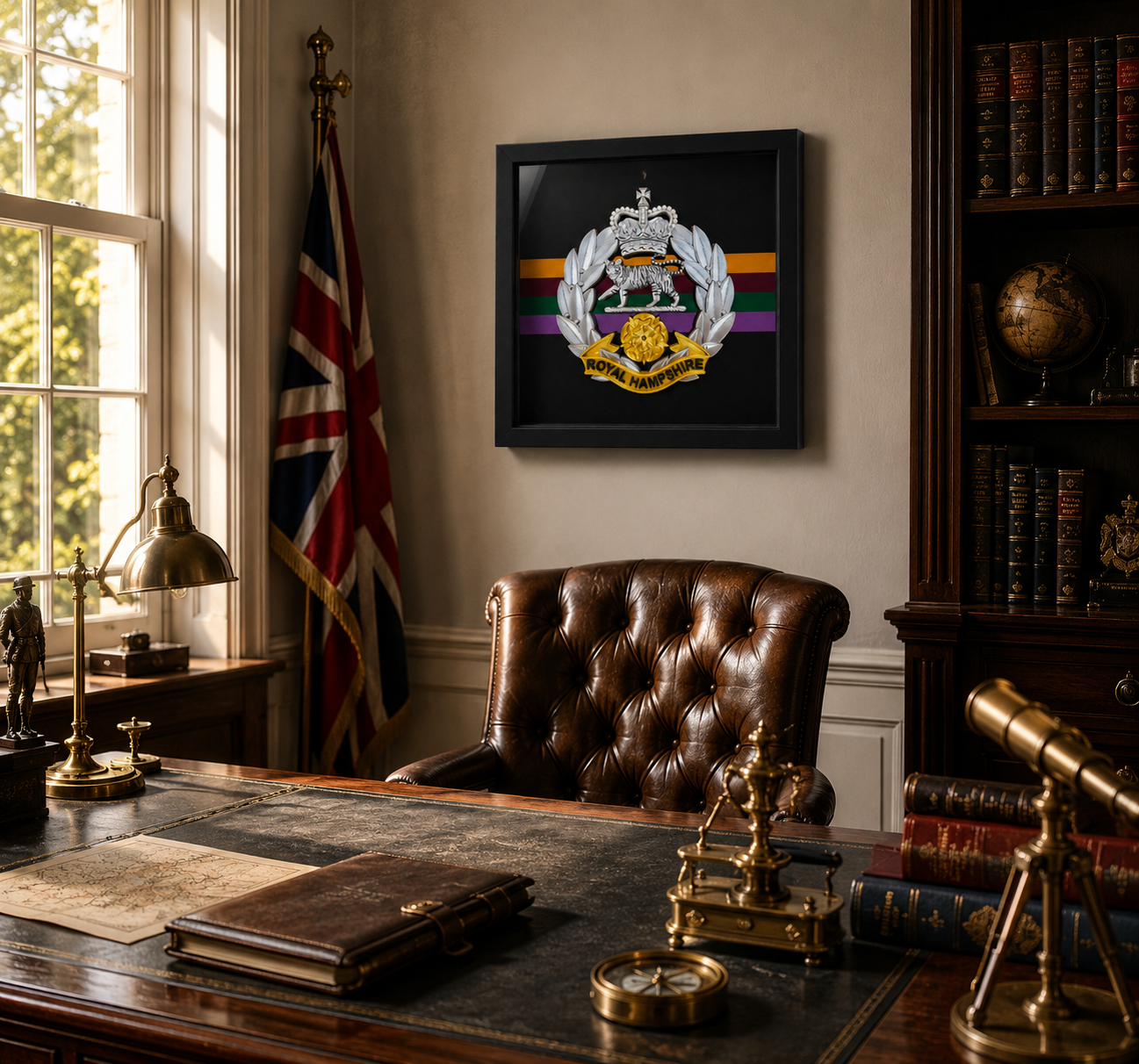 Royal Hampshire Regiment Silver & Gold Cap Badge Display Frame - Precision Military Emblems 