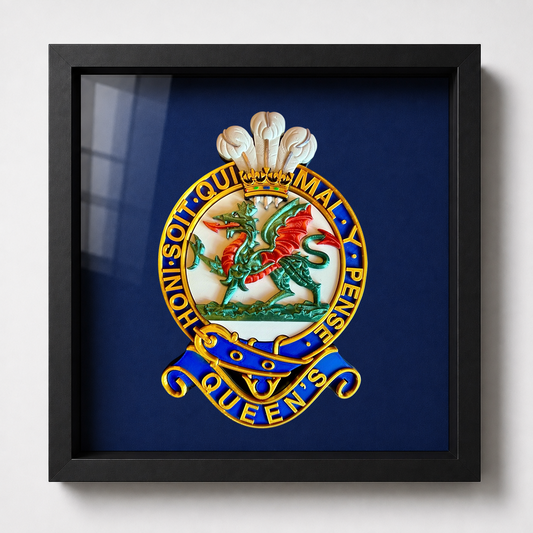 Queen's Regiment Cap Badge Display Frame - Precision Military Emblems 