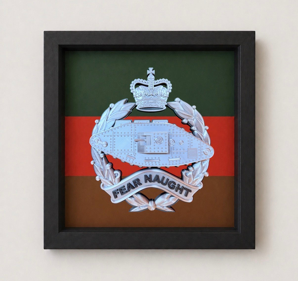 3D Printed Royal Tank Regiment Display Frame – Queen's Crown Silver - Precision Military Emblems