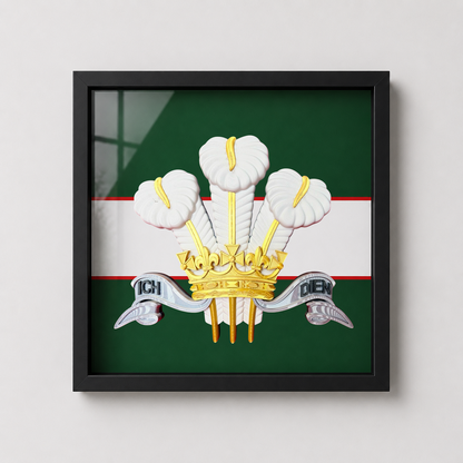 The Royal Regiment of Wales Silver, Gold & White Cap Badge Display Frame - Precision Military Emblens 