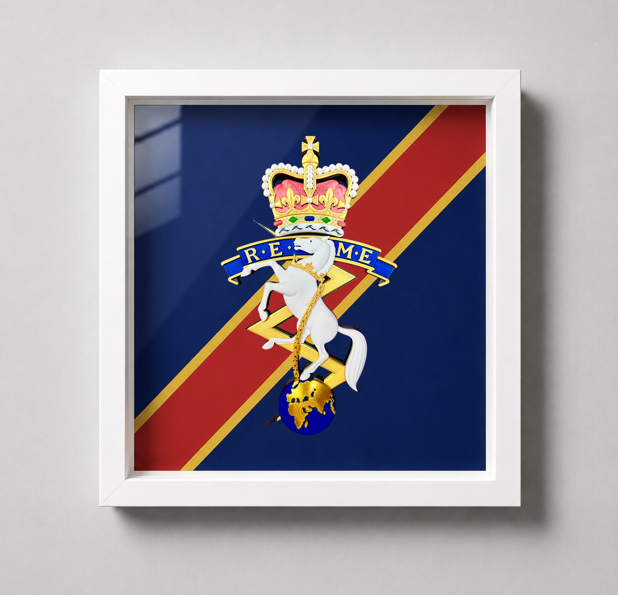 Royal Electrical and Mechanical Engineers Queen's Crown Cap Badge Display Frame - Precision Military Emblems 