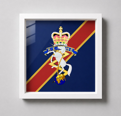 Royal Electrical and Mechanical Engineers Queen's Crown Cap Badge Display Frame - Precision Military Emblems 